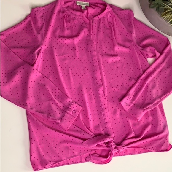 Dana Buchman Barbie Pink Polka Dot Front Knot blouse long sleeve medium blouse - Picture 7 of 8